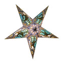 Paper star lamp with filigree design.