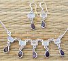 Squares and teardrops necklace rainbow moonstone with garnet