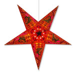 Paper star lamp with filigree design.
